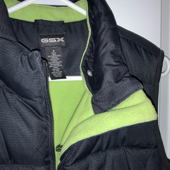 GSX Black Puffer Vest with Lime Green Lining Size Small - Picture 3 of 4